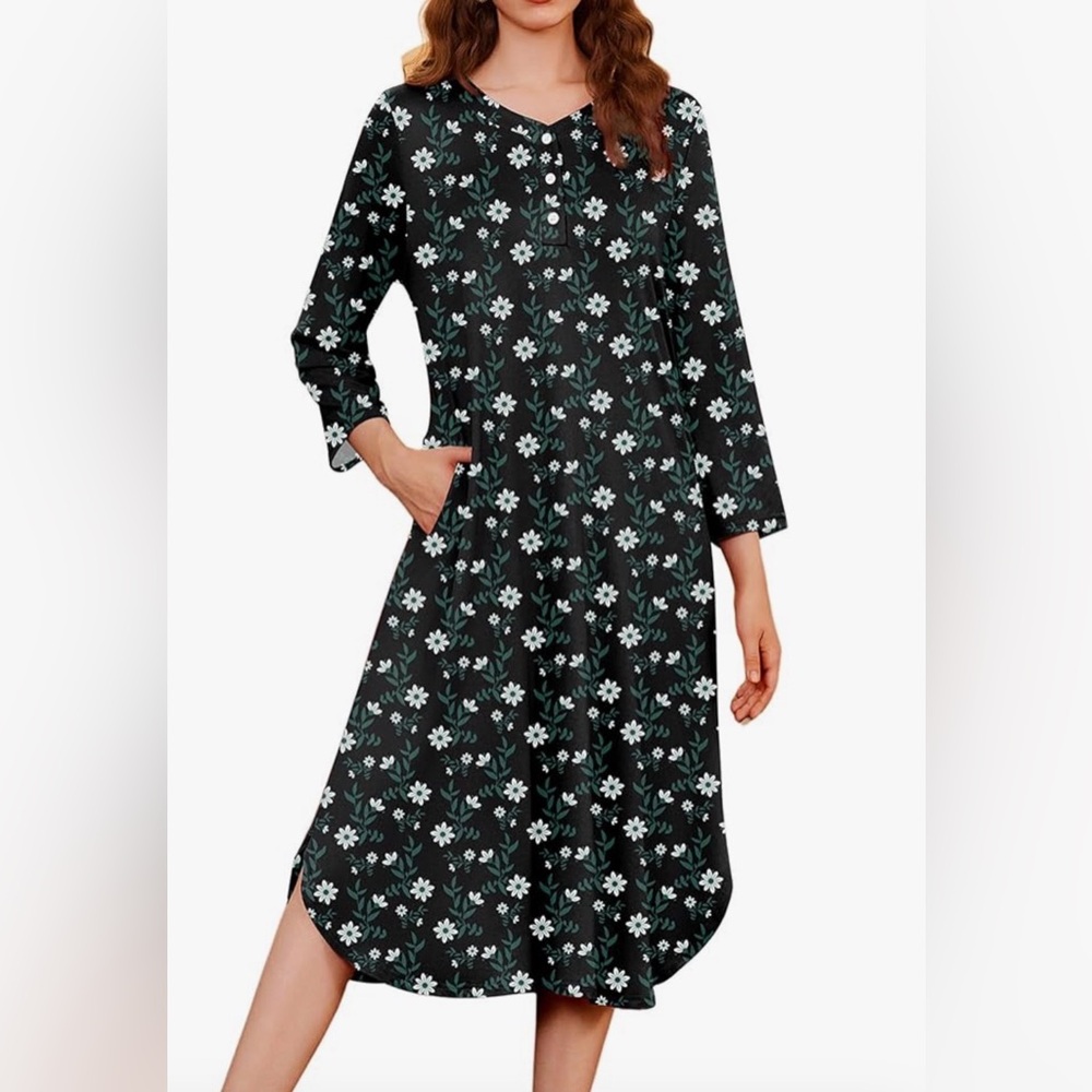 Ekouaer Womens Long Nightgowns Soft Loose Nightshirt 3/4 Sleeve Plus Size
